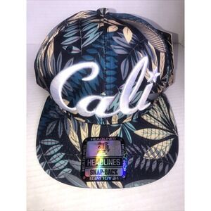 Headlines‎ Black Floral Cali California Snap Back Cap Flat Bill One Size New